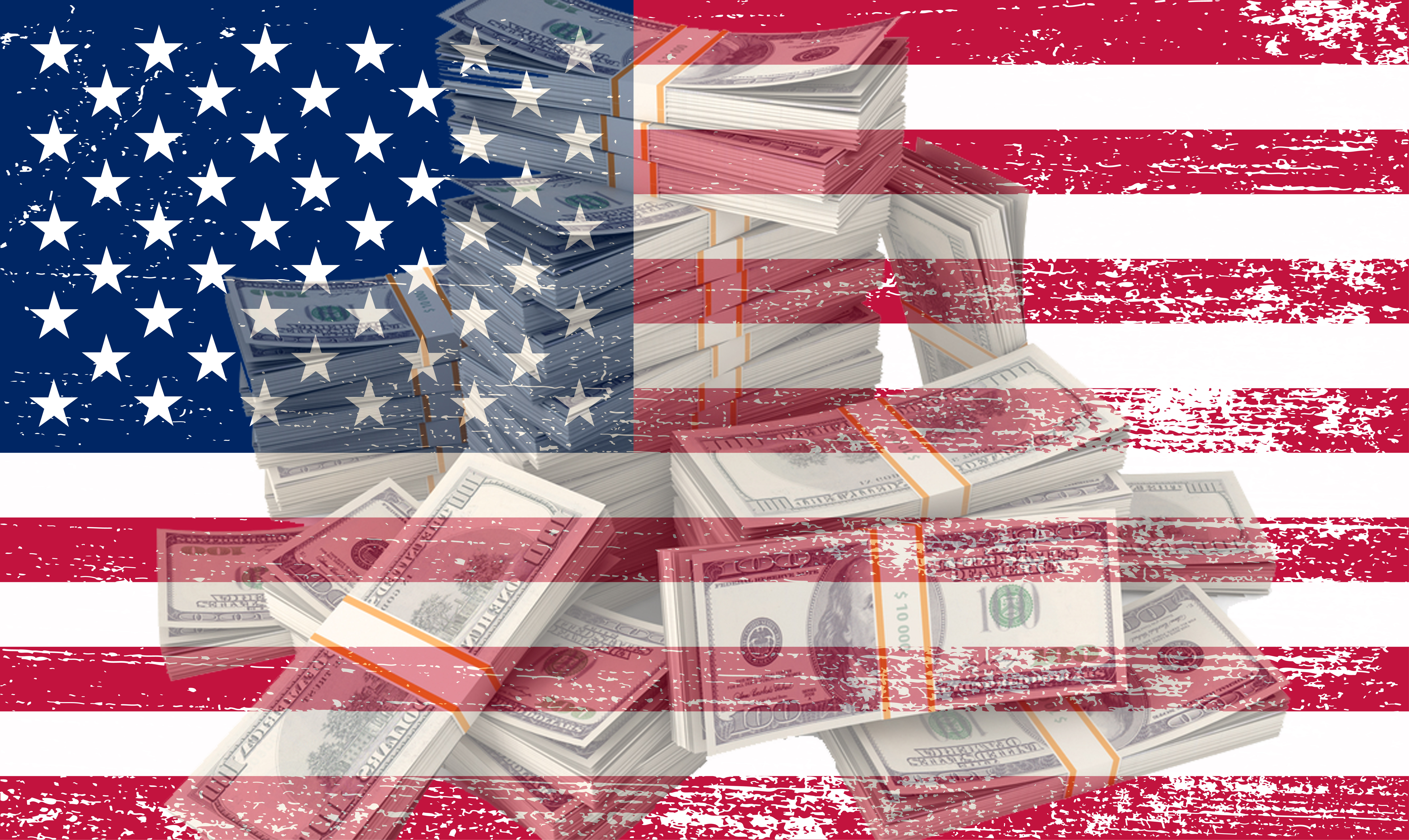 American flag with a stack of cash